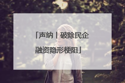 声纳丨破除民企融资隐形梗阻