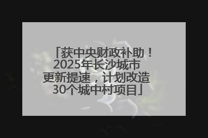 获中央财政补助！2025年长沙城市更新提速，计划改造30个城中村项目